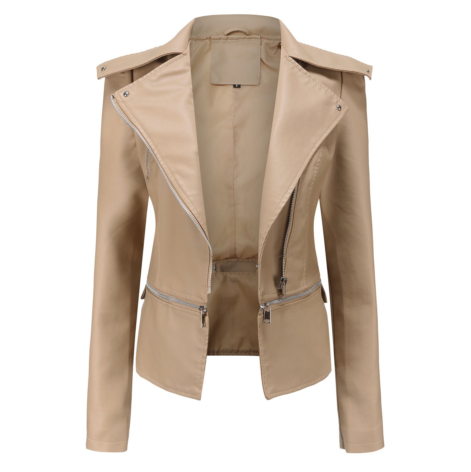 Damen stylische Bikerjacke mit asymmetrischem Reißverschluss und eingenähten Taschen