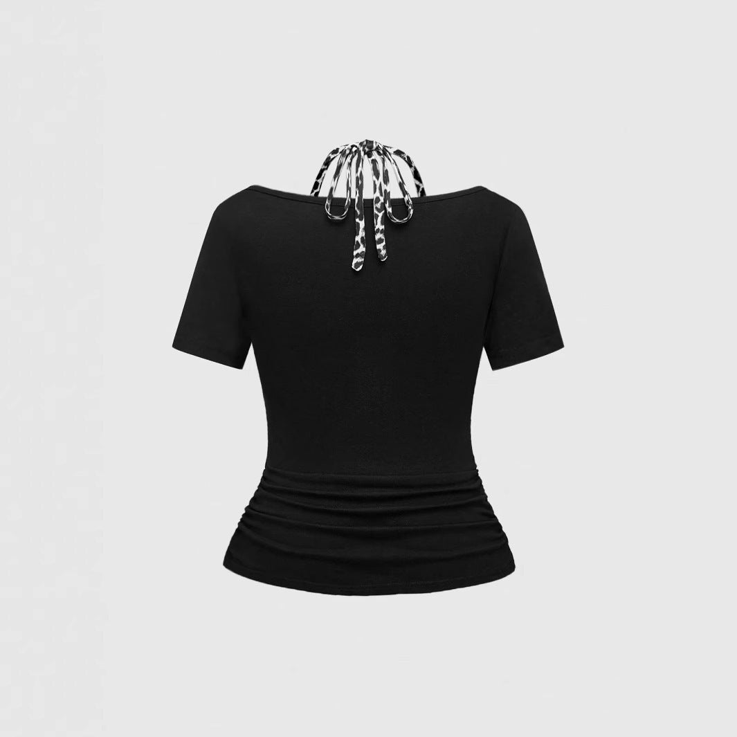 Damen Trendy Crop-Top mit einzigartigem Grafikdruck und Schnürdetails R&B