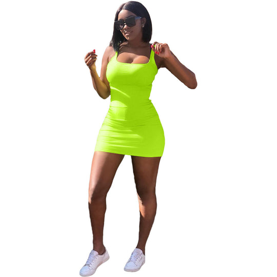 Damen Figurbetontes Minikleid mit schmalen Trägern und Rippstruktur R&B