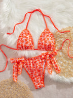 Damen Triangel-Bikini mit verspielten BindR&Bändern und floralem Design R&B