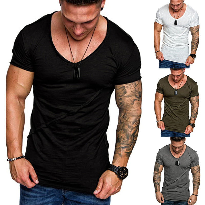 Herren V-Ausschnitt T-Shirt aus hochwertiger Baumwolle mit strukturierter Oberfläche