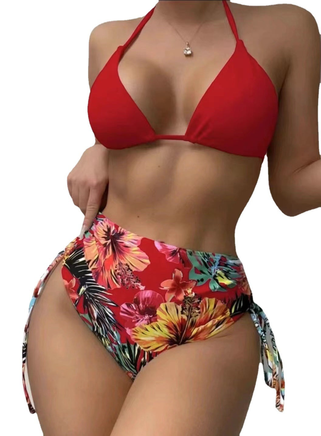 Damen Bunter Bikini mit selbstbewusster Hochbund-Hose und transparenter Strandsch cover R&B