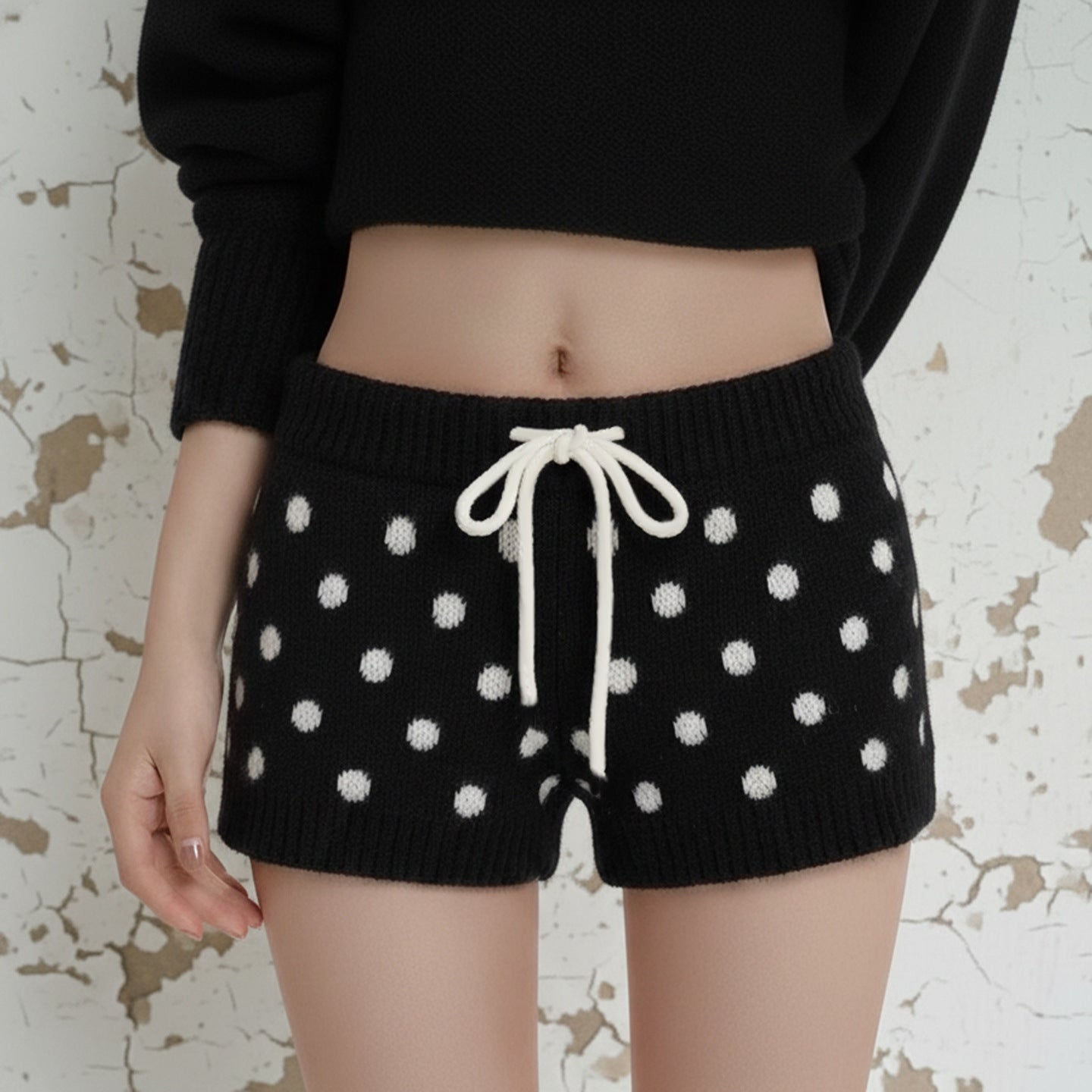 Damen Sportliche Kurze Hose mit gepunktetem Design und verstellbarem Bund R&B