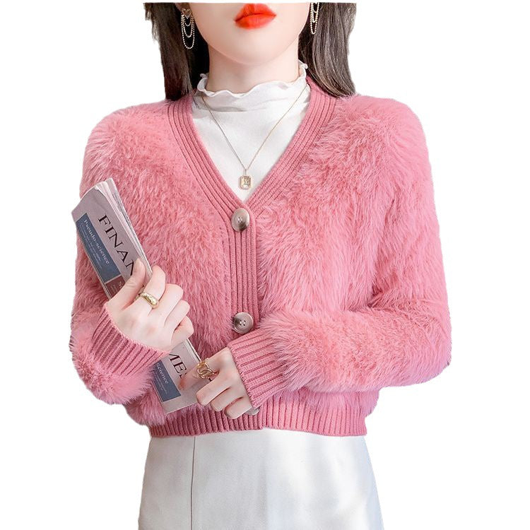 Damen Kuscheliger Cropped Cardigan mit Knopfleiste und weichem Teddy-Fell R&B