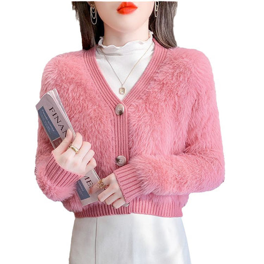 Damen Kuscheliger Cropped Cardigan mit Knopfleiste und weichem Teddy-Fell R&B