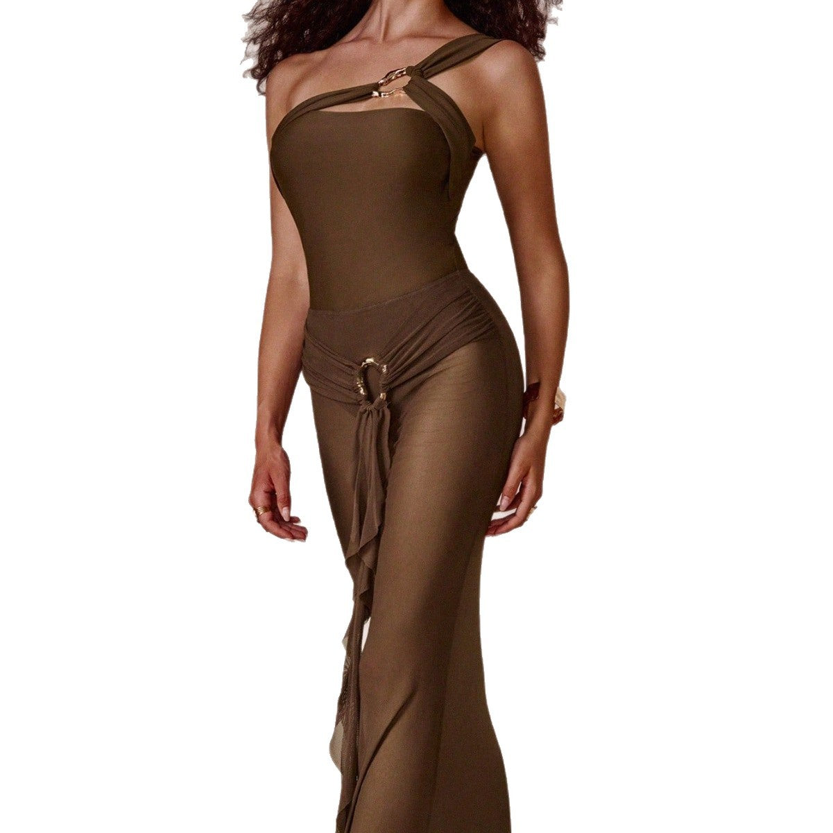 Damen Elegantes One-Shoulder Maxikleid R&B