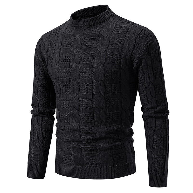 Herren eleganter Strickpullover mit hochgeschlossenem Kragen und Zopfmuster R&B