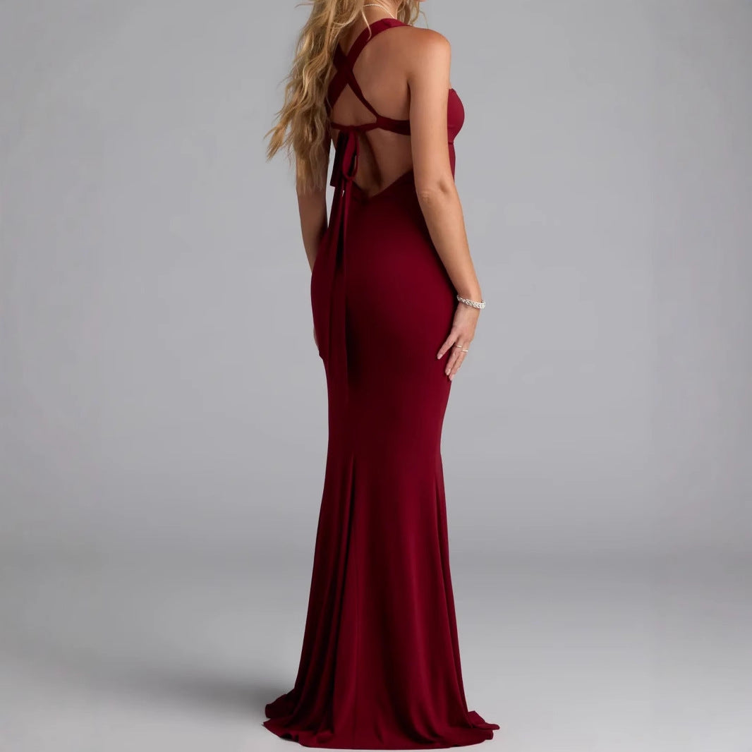 Damen Elegantes langen Kleid mit schulterfreien Trägern und leichtem Schimmer R&B