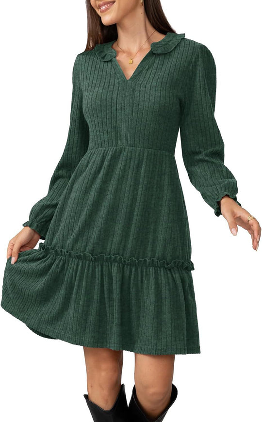 Damen Lockeres Freizeitkleid mit Rüschendetails und eleganter Knopfleiste R&B