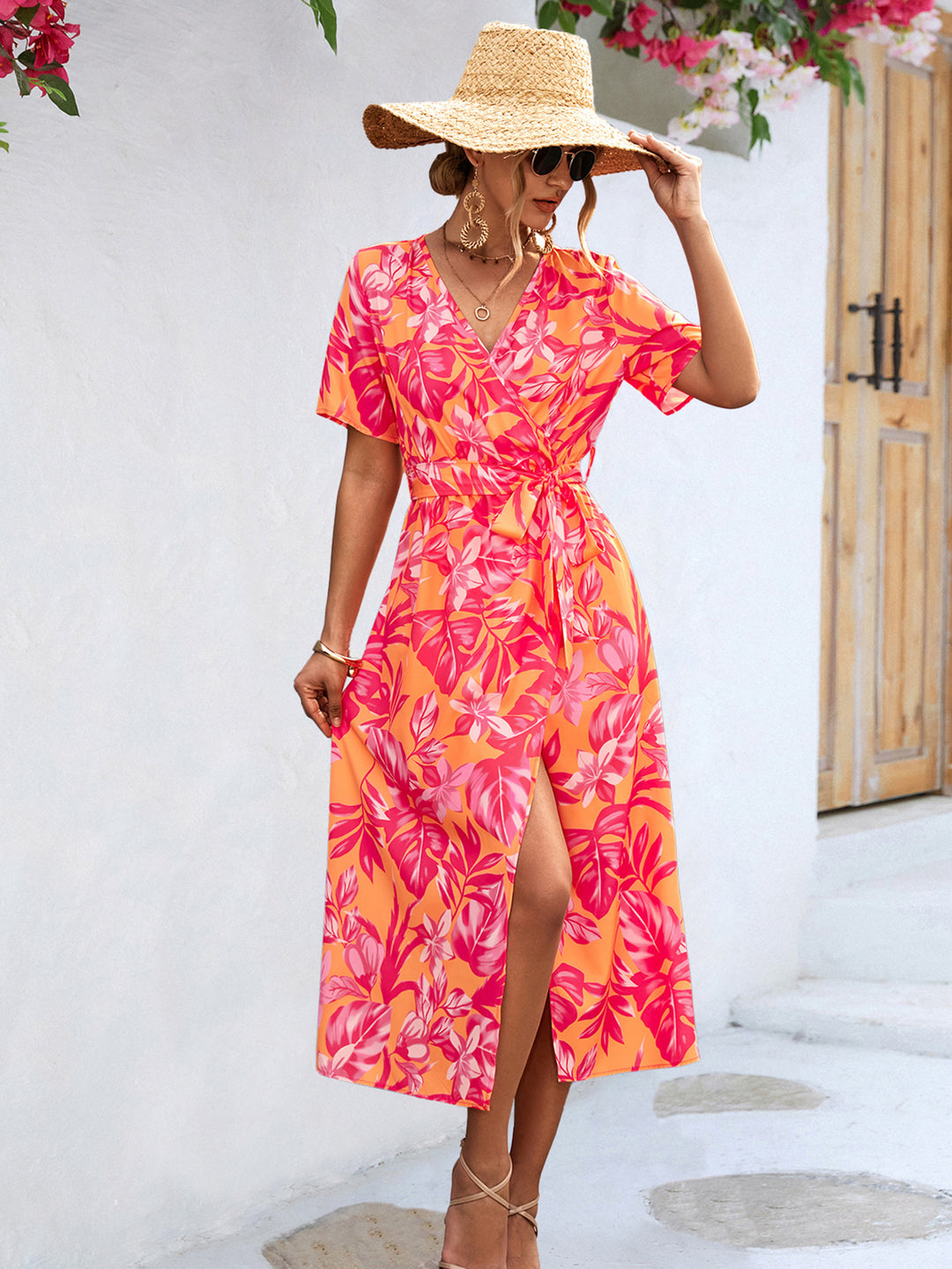 Damen Wickelkleid im floralen Design mit eleganten Rüschendetails R&B
