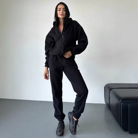 Damen sportliches Fleece-Set mit hohem Kragen und seitlichen Taschen R&B