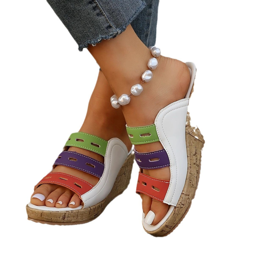 Damen modische Wedge-Pantoletten mit farbigen Trägern und komfortabler Sohle R&B
