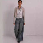 Damen Weite High-Waist Jeans mit Vintage-Details