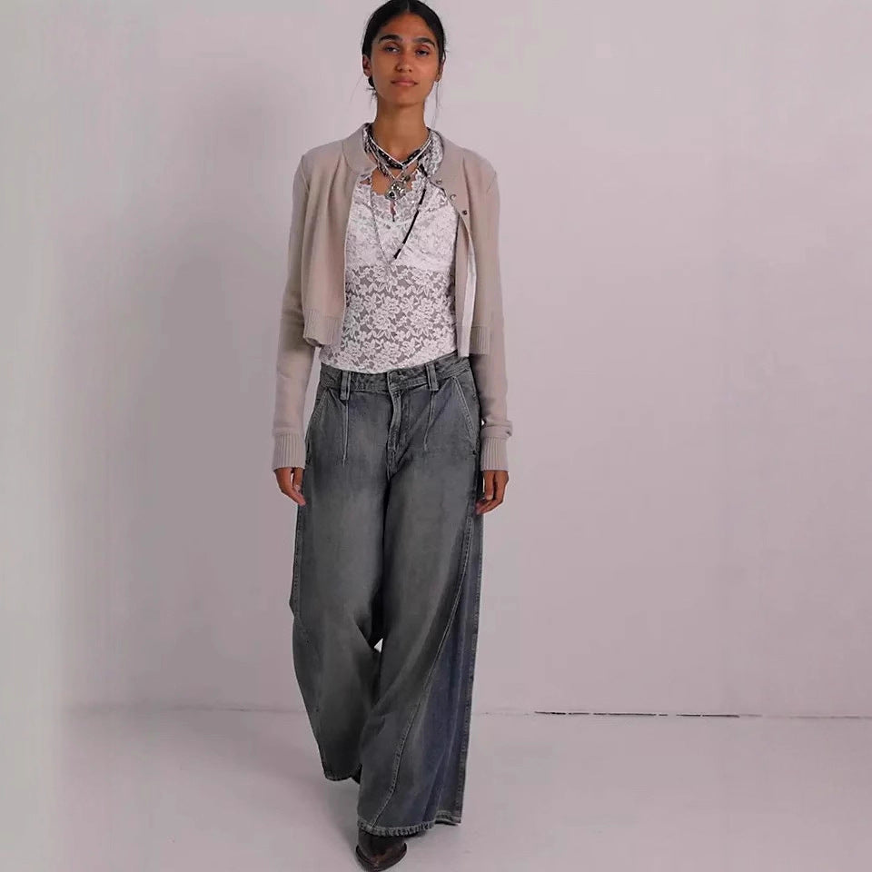 Damen Weite High-Waist Jeans mit Vintage-Details