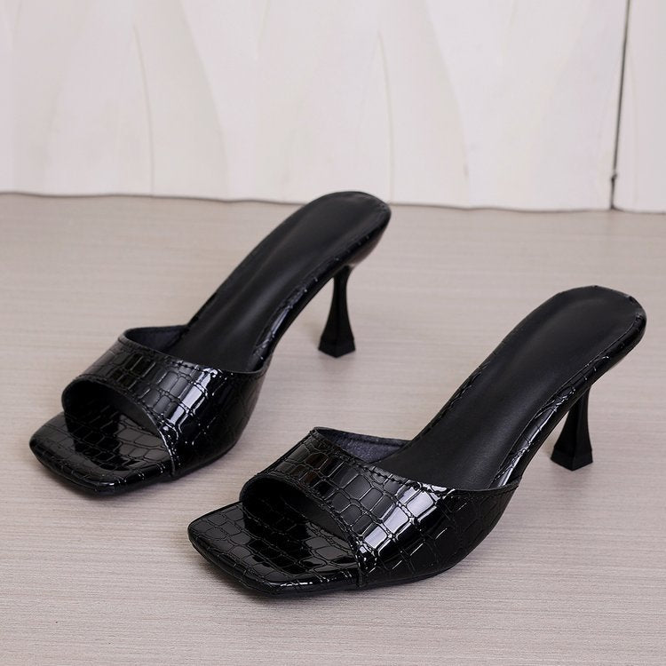 Damen elegante Blockabsatz-Pantoletten mit strukturiertem Obermaterial R&B