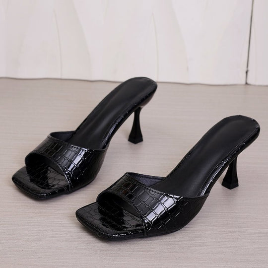 Damen elegante Blockabsatz-Pantoletten mit strukturiertem Obermaterial R&B