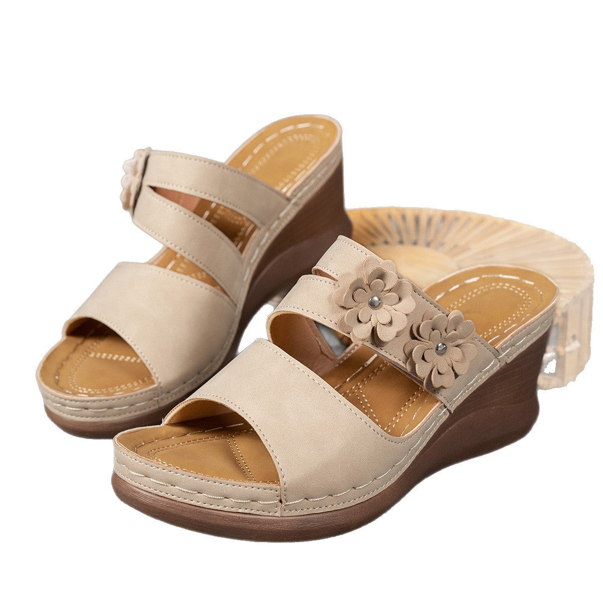 Damen Wedge-Sandalen mit floralem Dekor und ergonomischer Sohle R&B