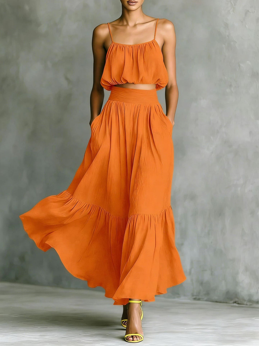 Damen Sommerliches Zweiteiler-Kleid mit fließendem Schnitt und praktischen Taschen R&B
