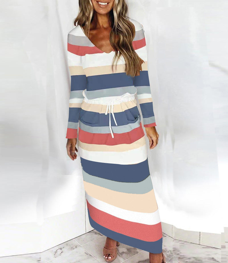 Damen Lässiges Strandkleid mit V-Ausschnitt und praktischen Taschen R&B