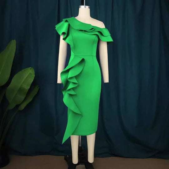 Damen figurbetontes Rüschendes Wickelkleid R&B