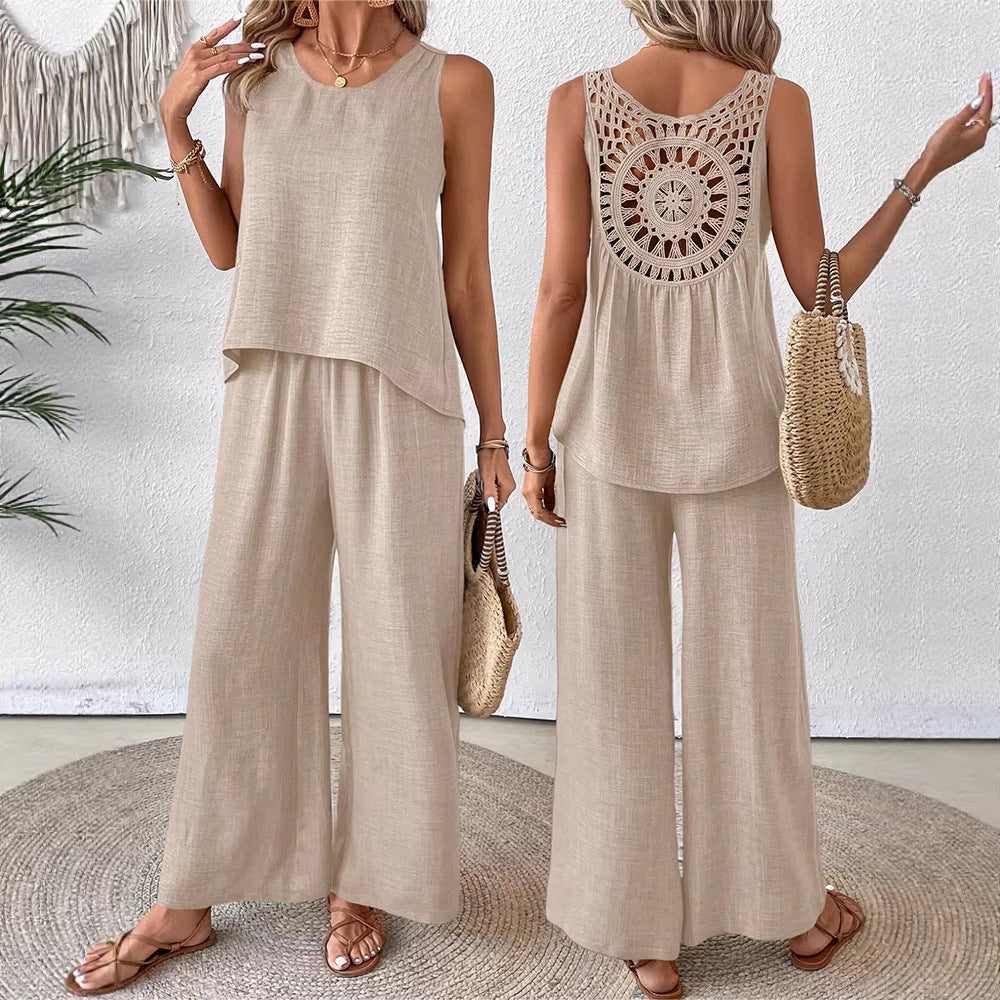 Damen luftiges Sommer-Set mit gehäkeltem Rückenteil und weitem Schnitt R&B