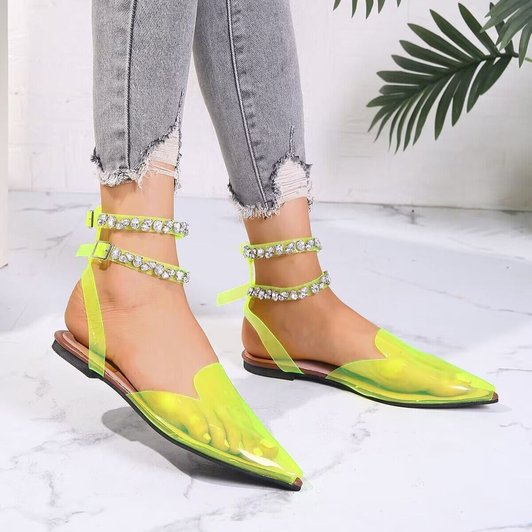 Damen elegante Slingback-Ballerinas mit funkelnden Strass-Details R&B
