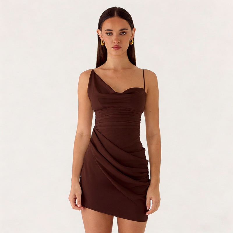 Damen Mini-Party Kleid mit asymmetrischem Ausschnitt und Taillierung R&B