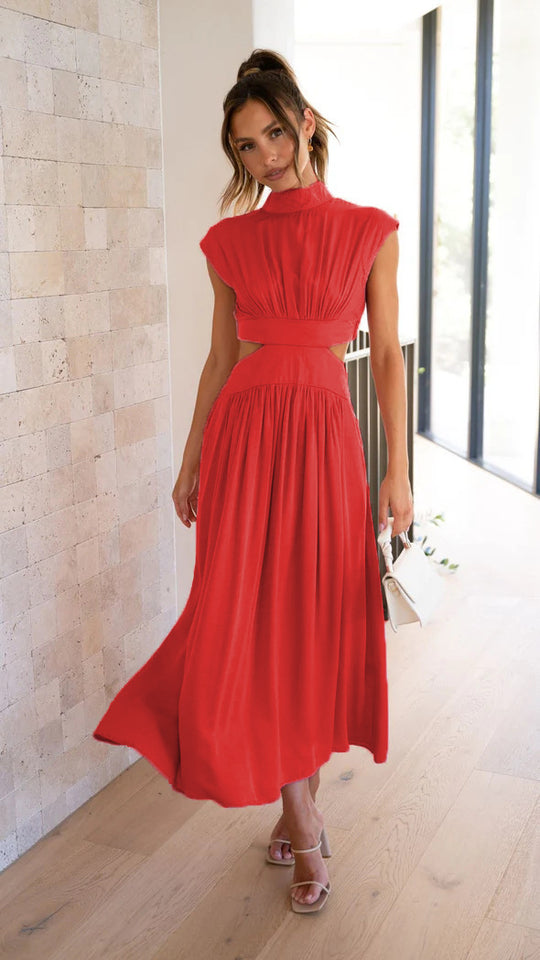 Damen Maxi-Kleid mit schickem Stehkragen und elegantem Cut-Out R&B