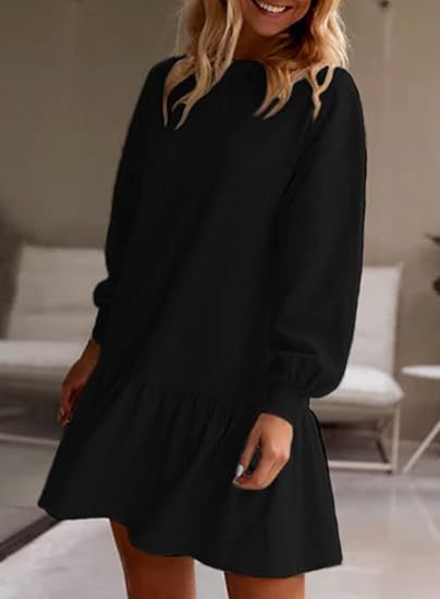 Damen lässiges Sweatkleid mit voluminösen Ärmeln und Rüschensaum R&B