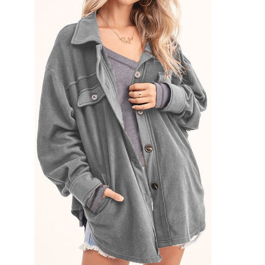 Damen lässige Overshirtjacke aus weichem Fleece R&B
