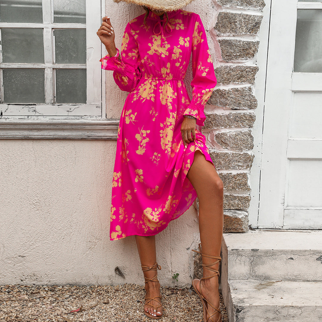 Damen Maxikleid mit floralem Print und angenähtem Bindeband R&B