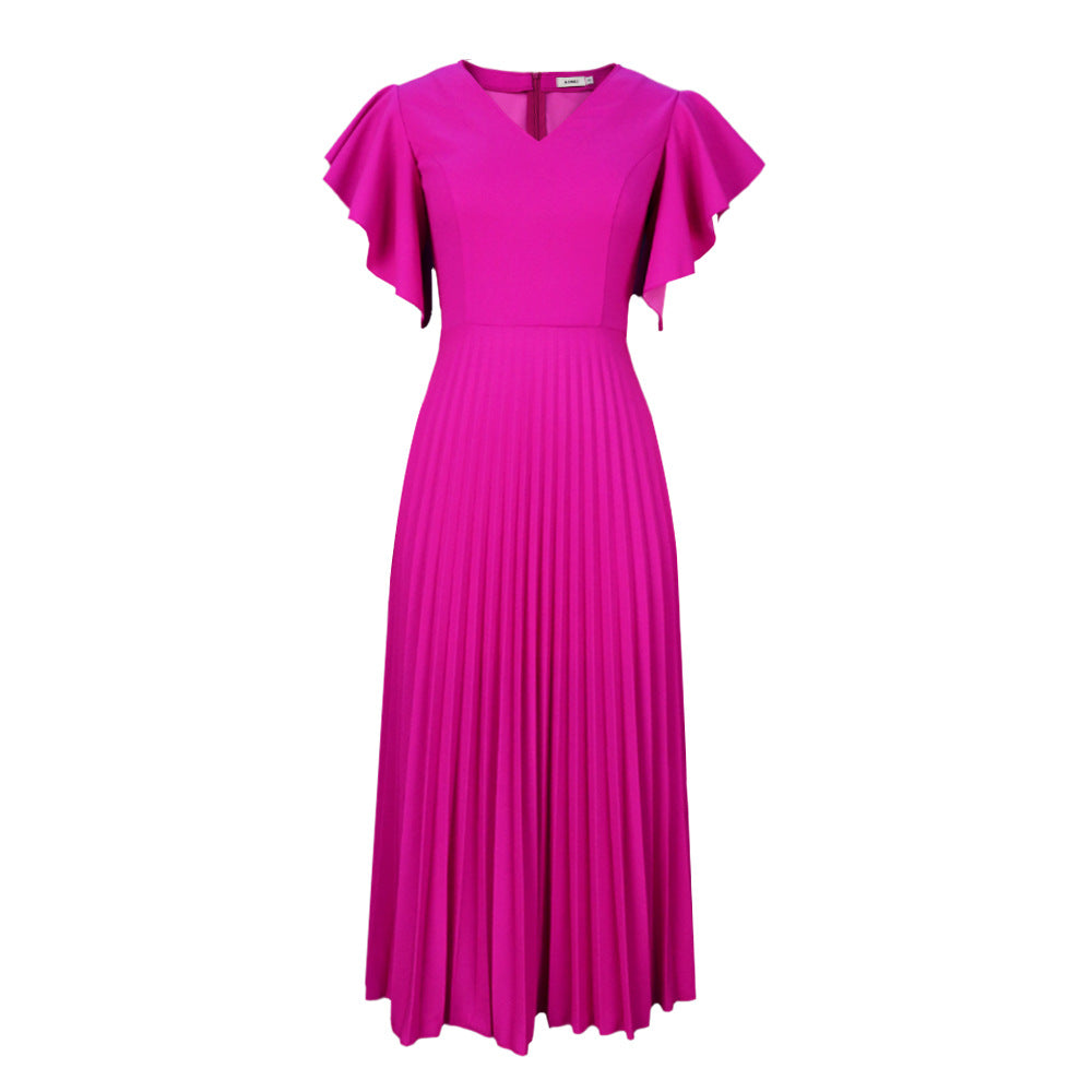 Damen Plisseekleid mit voluminösen Flügelärmeln R&B