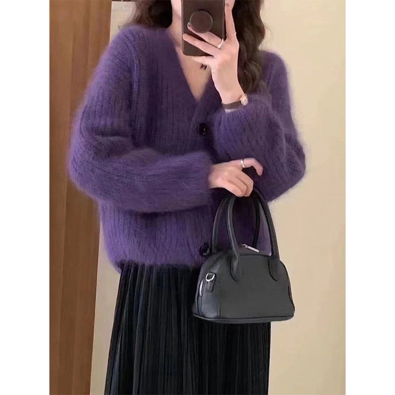 Damen Kuscheliger Strickcardigan mit großen Knöpfen R&B