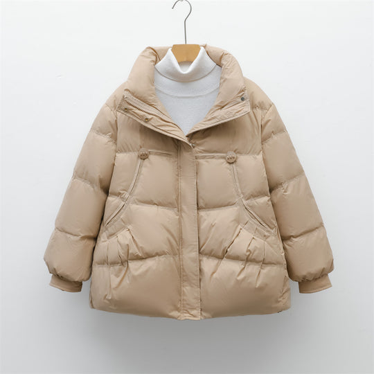 Damen voluminöse Winterjacke mit praktischen Taschen und hochschließendem Kragen R&B
