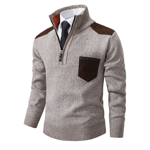 Herren eleganter Pullover mit Stehkragen und praktischer Brusttasche R&B