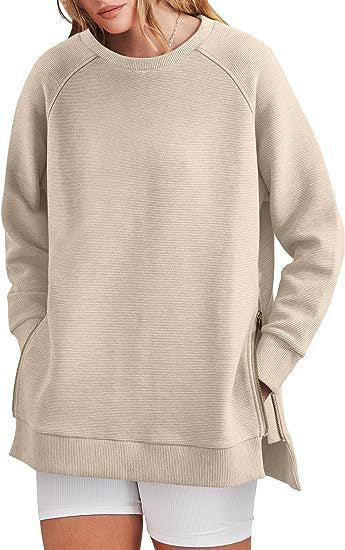 Damen lässiger Sweatshirt mit Seitentaschen und Reißverschluss R&B