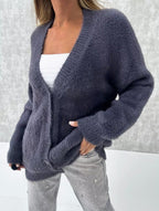 Damen Flauschiger Button-Down Cardigan mit lockerer Passform