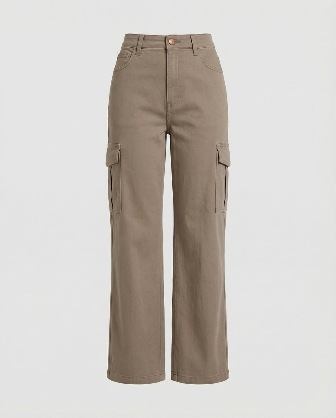 Damen hochtaillierte Utility-Hose mit weiten Beinpartien, aufgesetzten Klappentaschen und Knopf-Saumverstellung R&B