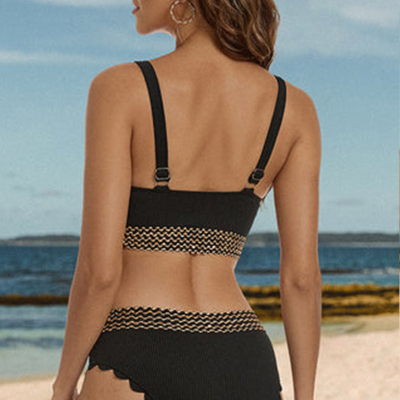 Damen Bikini mit dekorativem Wellenmuster R&B