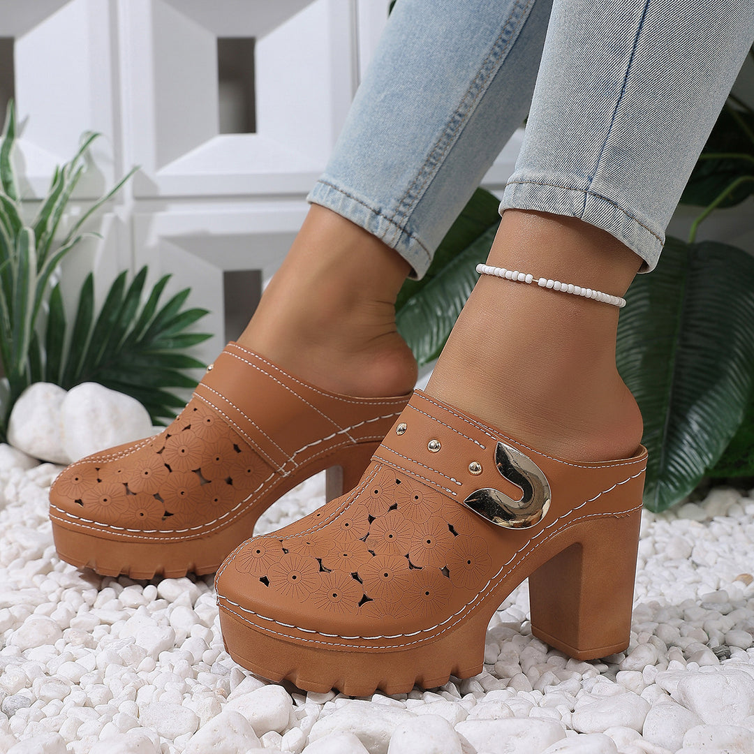 Damen modische Clogs mit perforiertem Design und elegantem Blockabsatz R&B