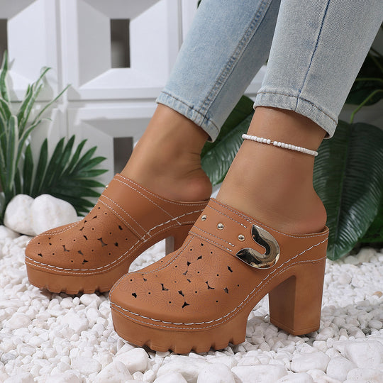 Damen modische Clogs mit perforiertem Design und elegantem Blockabsatz R&B