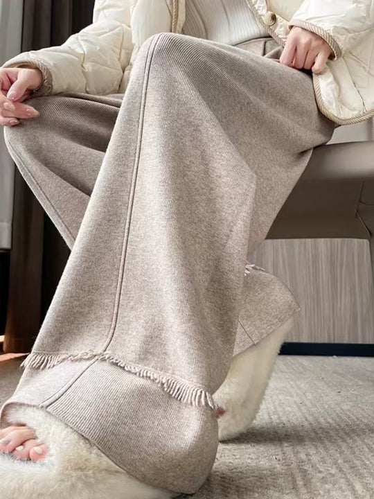 Damen Elegante, weit geschnittene Hose mit Fransen R&B