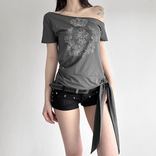 Damen asymmetrisches Top mit dekorativem Knoten R&B