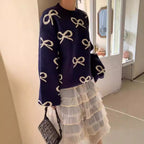Damen Weicher Pullover mit romantischem Schleifenmuster R&B