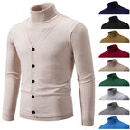 Herren eleganter Rollkragenpullover mit knöpfbaren Frontdetails und feiner Strickstruktur R&B
