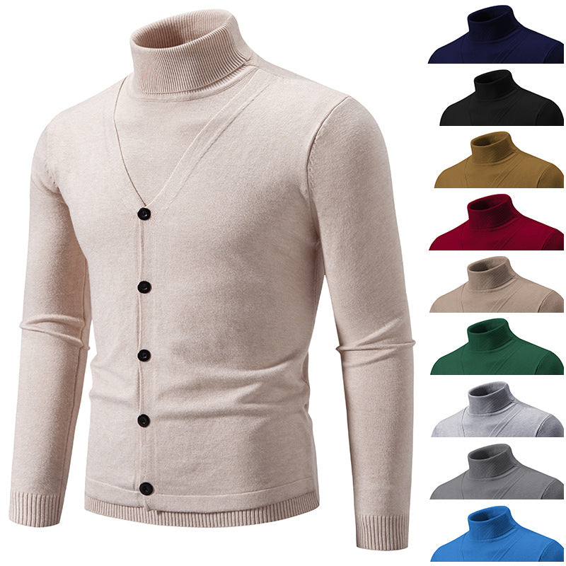 Herren eleganter Rollkragenpullover mit knöpfbaren Frontdetails und feiner Strickstruktur R&B