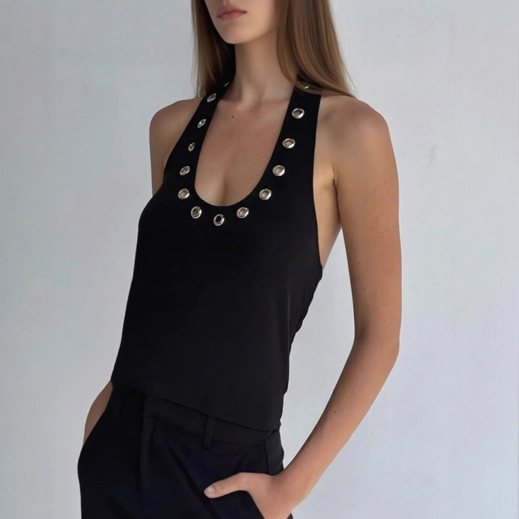 Damen Stylisches Haltertop mit glänzenden Ösen R&B