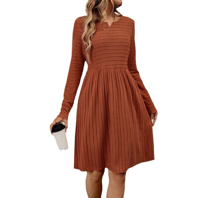 Damen Strickkleid mit V-Ausschnitt und langen Ärmeln R&B