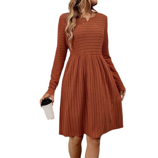 Damen Strickkleid mit V-Ausschnitt und langen Ärmeln R&B