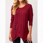 Damen asymmetrisches Langarmshirt mit Knopfdetails und strukturiertem Design R&B